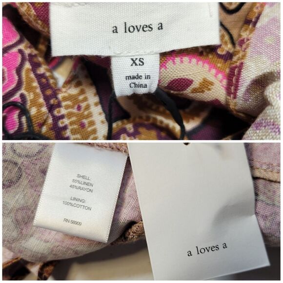 A Loves A Linen Blend Pink Tan Burgundy Paisley Printed Long Sleeve Maxi Dress - Picture 14 of 16